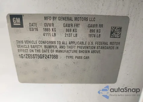 2016 Chevrolet Malibu Lt из США, поврежденный, VIN 1G1ZE5ST5GF247088